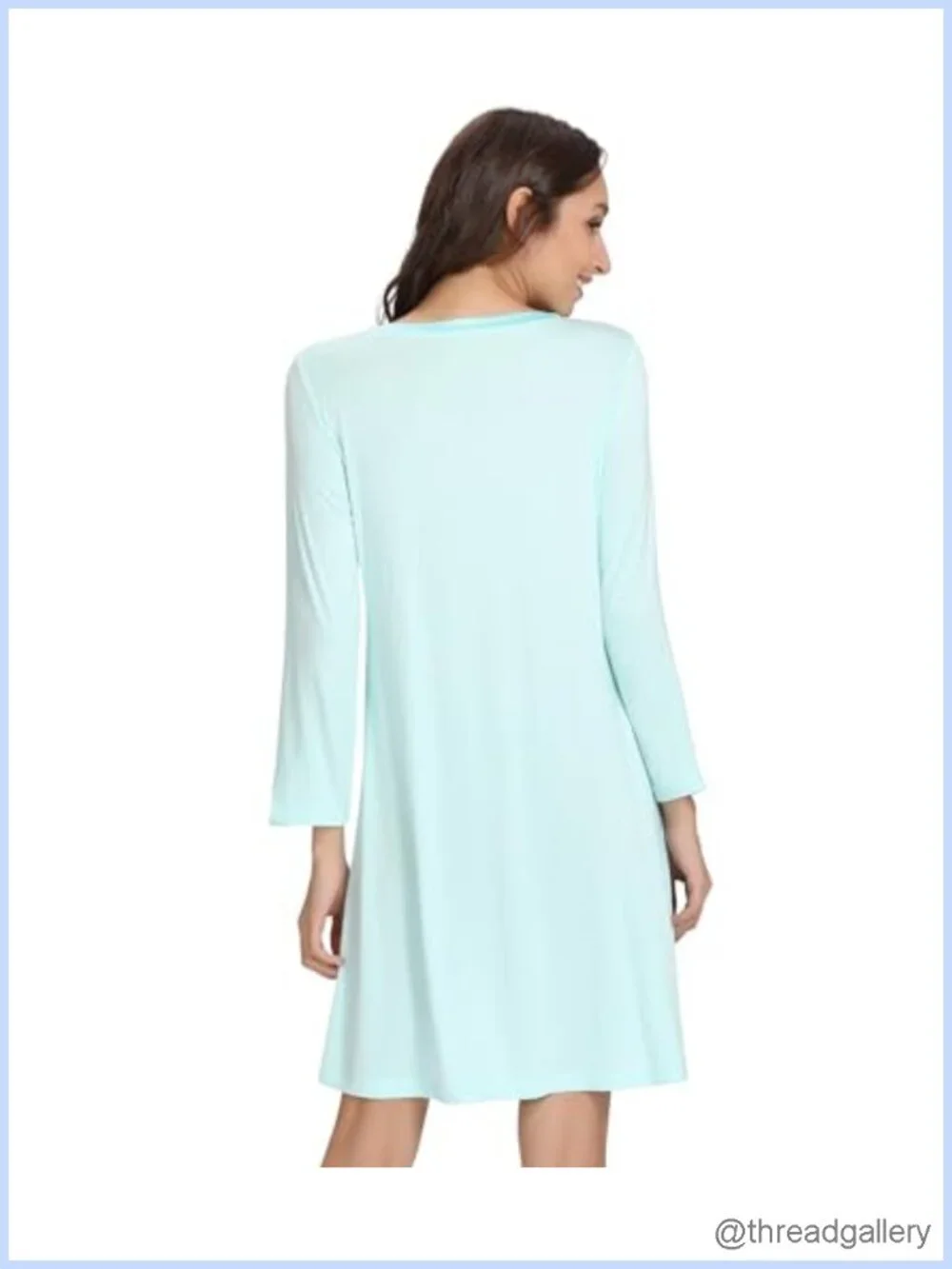 Long Sleeve V Neck Nightgown Soft Bamboo Viscose Satin Trim Sleepshirt